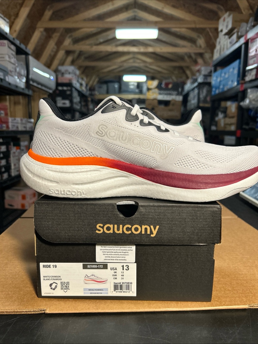 Saucony Men's White Sneakers with Orange & Maroon Stripe Accents